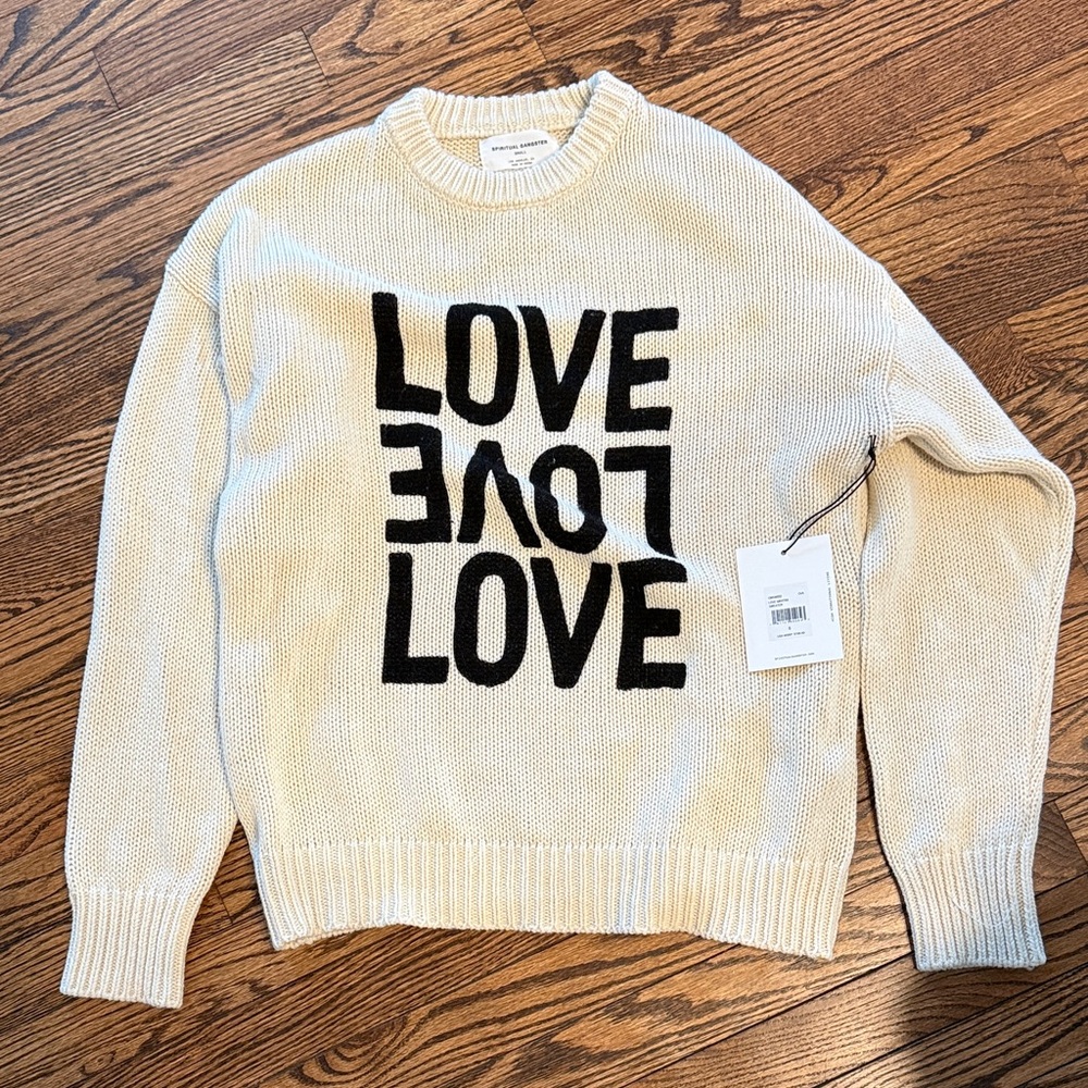 NWT spiritual gangster LOVE Graphic Crewneck Sweater in Cream